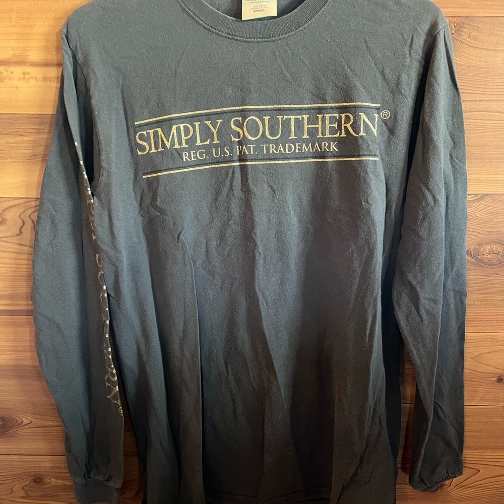 Simply Southern Long Sleeve Tee - Charcoal Gray with Gold Accents